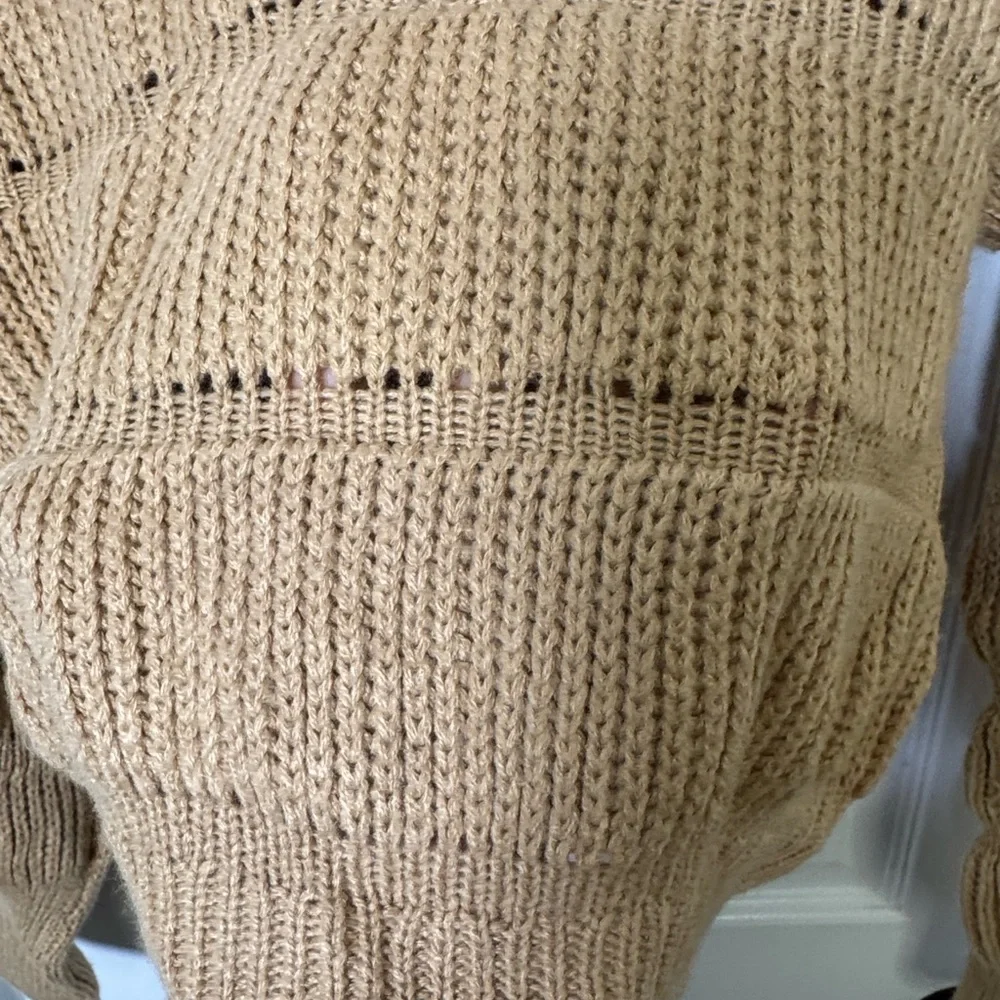 FCT With Love Camel Ribbed Knit Cropped Turtleneck Sweater Size Small - Picture 4 of 7